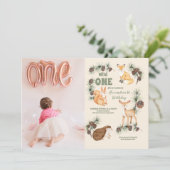 Girl Photo Woodland Animals 1st誕生日 招待状 (スタンド正面)