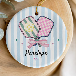 Girl pickleball player sports paddles personalized セラミックオーナメント