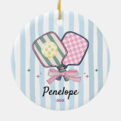 Girl pickleball player sports paddles personalized セラミックオーナメント (裏面)