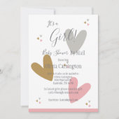 GIRL PINKハートのベビーモダンシャワーBy Mail 招待状 (正面)