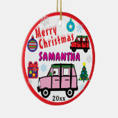 Girl Pink and Red Cars Blue PHOTO NAME セラミックオーナメント (右)