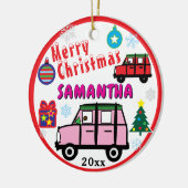 Girl Pink and Red Cars Blue PHOTO NAME セラミックオーナメント (左)