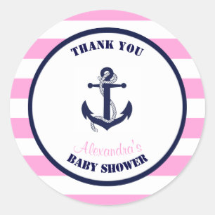Girl Pink Baby 航海の Showerお願い ラウンドシール