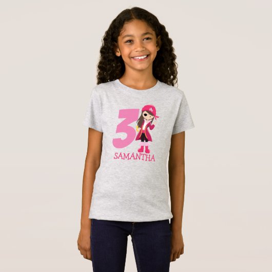 GIRL Pink Birthday Party Pirate 3rd Name Tシャツ (正面フル)