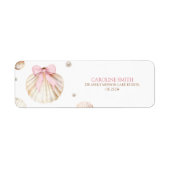 Girl Pink Bow Shell Baby Shower Address Label ラベル (正面)