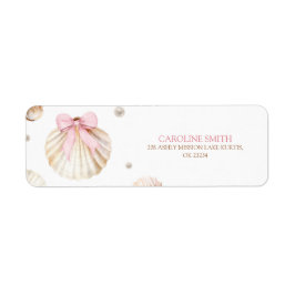 Girl Pink Bow Shell Baby Shower Address Label ラベル