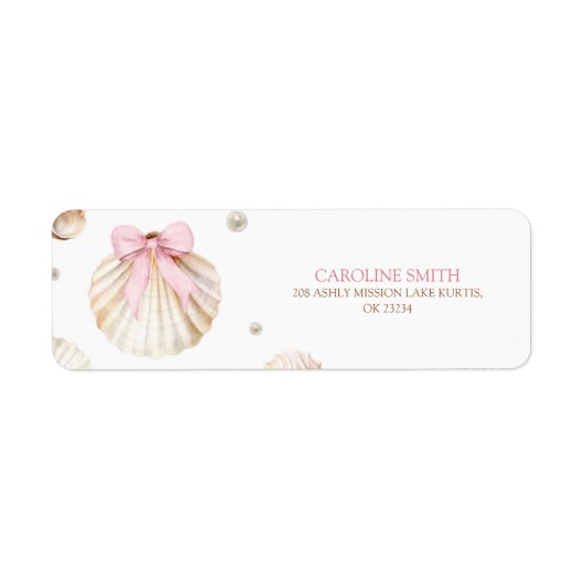 Girl Pink Bow Shell Baby Shower Address Label ラベル (正面)