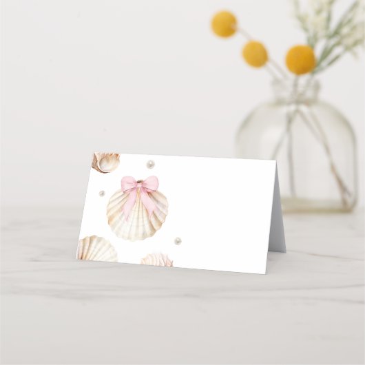 Girl Pink Bow Shell Baby Shower Appointment Card 予約カード (正面)