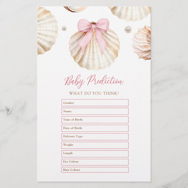 Girl Pink Bow Shell Baby Shower Baby Predictions  (正面)