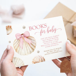 Girl Pink Bow Shell Baby Shower Books for Baby エンクロージャーカード