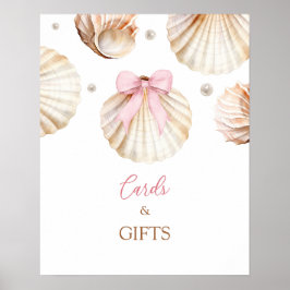 Girl Pink Bow Shell Baby Shower Cards and Gifts ポスター
