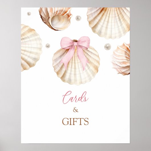 Girl Pink Bow Shell Baby Shower Cards and Gifts ポスター (正面)