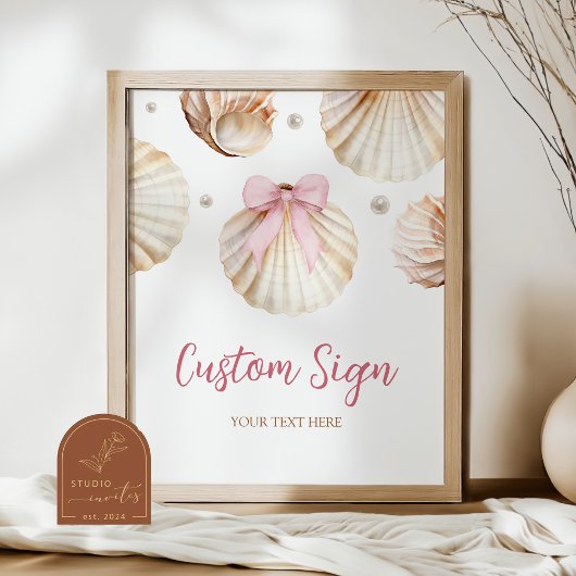 Girl Pink Bow Shell Baby Shower Custom Sign ポスター