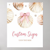 Girl Pink Bow Shell Baby Shower Custom Sign ポスター (正面)