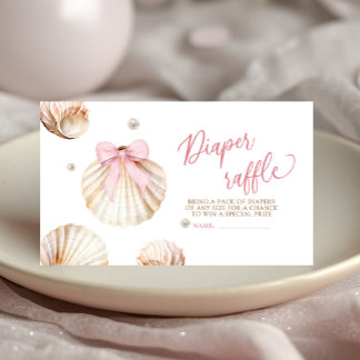 Girl Pink Bow Shell Baby Shower Diaper Raffle エンクロージャーカード