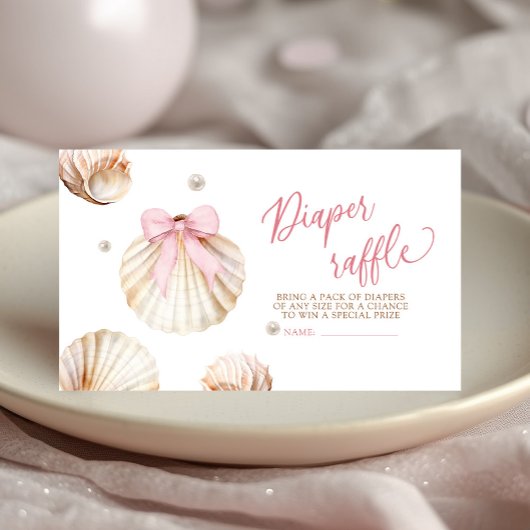 Girl Pink Bow Shell Baby Shower Diaper Raffle エンクロージャーカード
