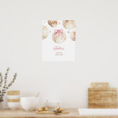 Girl Pink Bow Shell Baby Shower Favors Poster ポスター (キッチン)