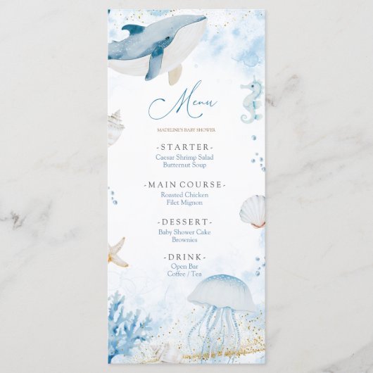 Girl Pink Bow Shell Baby Shower Flat Menu メニュー (正面)