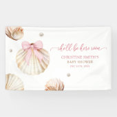 Girl Pink Bow Shell Baby Shower Large Banner 横断幕 (横)