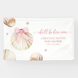 Girl Pink Bow Shell Baby Shower Large Banner 横断幕