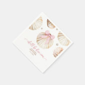 Girl Pink Bow Shell Baby Shower Paper Napkins スタンダードカクテルナプキン (角)