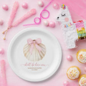 Girl Pink Bow Shell Baby Shower Paper Plate ペーパープレート (パーティー)