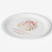 Girl Pink Bow Shell Baby Shower Paper Plate ペーパープレート (アングル)