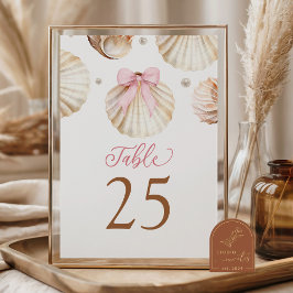 Girl Pink Bow Shell Baby Shower Table Number テーブルナンバー