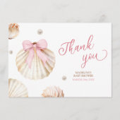 Girl Pink Bow Shell Baby Shower Thank You Card エンクロージャーカード (正面)