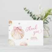 Girl Pink Bow Shell Baby Shower Thank You Card エンクロージャーカード (スタンド正面)