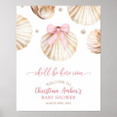 Girl Pink Bow Shell Baby Shower Welcome Sign ポスター (正面)
