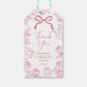 Girl Pink Bow Toile Tea Party ギフトタグ (正面)