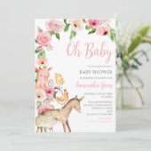 Girl Pink Farm Baby Shower 招待状 (スタンド正面)