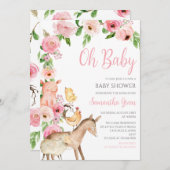 Girl Pink Farm Baby Shower 招待状 (正面/裏面)