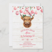 Girl Pink Highland cow Birthday party 招待状 (正面)