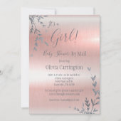 GIRL PINK METALLIC BABY SHOWER By Mail 招待状 (正面)