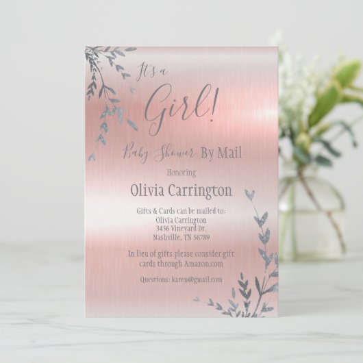 GIRL PINK METALLIC BABY SHOWER By Mail 招待状 (スタンド正面)