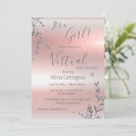 GIRL PINK METALLIC VIRTUAL BABY SHOWER 招待状