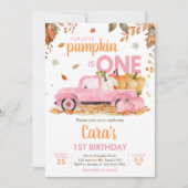 Girl Pink Pumpkin Truck Fall Birthday  招待状 (正面)