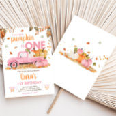 Girl Pink Pumpkin Truck Fall Birthday  招待状