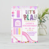 Girl Pink Purple Glitter Let's Play Indoor Playgro 招待状 (スタンド正面)
