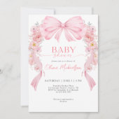 Girl Pink Ribbon Bow Coquette Flowers Baby Shower 招待状 (正面)