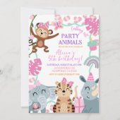 Girl Pink Safari Party Animals Birthday invitation 招待状 (正面)