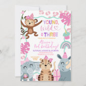 Girl Pink Safari  Young Wild and Three Birthday in 招待状 (正面)