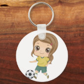 Girl Playing Soccer Adorable Kids Sports キーホルダー (裏面)