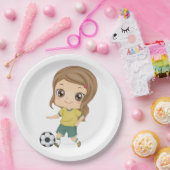 Girl Playing Soccer Adorable Kids Sports ペーパープレート (パーティー)