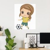 Girl Playing Soccer Adorable Kids Sports ポスター (ホームオフィス)