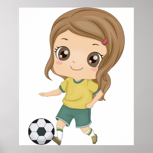 Girl Playing Soccer Adorable Kids Sports ポスター (正面)
