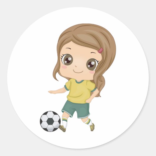 Girl Playing Soccer Adorable Kids Sports ラウンドシール (正面)