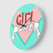 Girl Power：かわいいグラフィックスローガン ラージ壁時計 (傾斜)